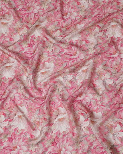 Blossom Harmony Viscose Crepe Fabric, 110cm Wide – A Symphony of Pink Florals-D18401