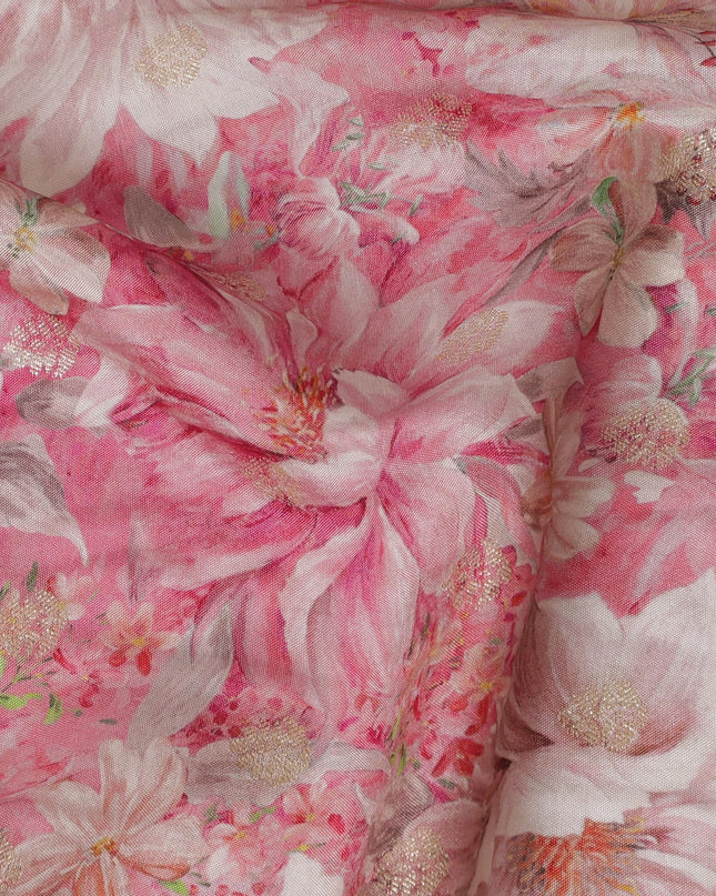 Blossom Harmony Viscose Crepe Fabric, 110cm Wide – A Symphony of Pink Florals-D18401