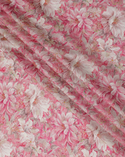 Blossom Harmony Viscose Crepe Fabric, 110cm Wide – A Symphony of Pink Florals-D18401