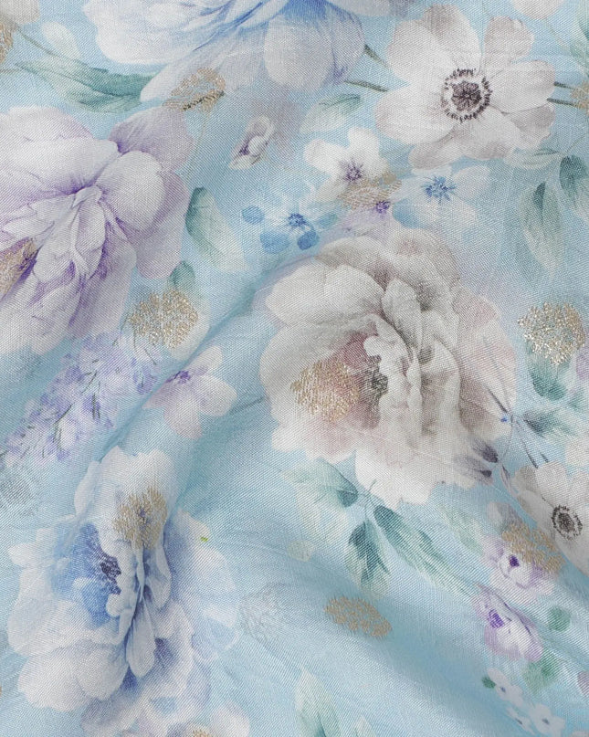 Serene Sky Blue Viscose Crepe Fabric with Floral Print, 110cm Wide â€“ Delicate Daydream-D18407 Regal Fabrics