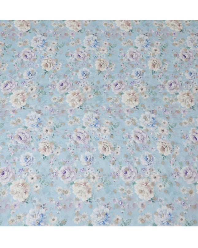 Serene Sky Blue Viscose Crepe Fabric with Floral Print, 110cm Wide â€“ Delicate Daydream-D18407 Regal Fabrics
