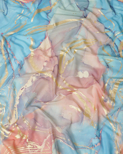 Multicolor Premium Pure Italian cotton voile fabric with golden foil print in abstract design-D15703 - Regal Fabrics