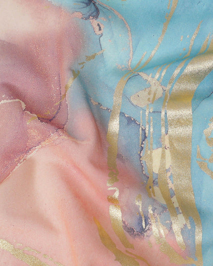 Multicolor Premium Pure Italian cotton voile fabric with golden foil print in abstract design-D15703 - Regal Fabrics