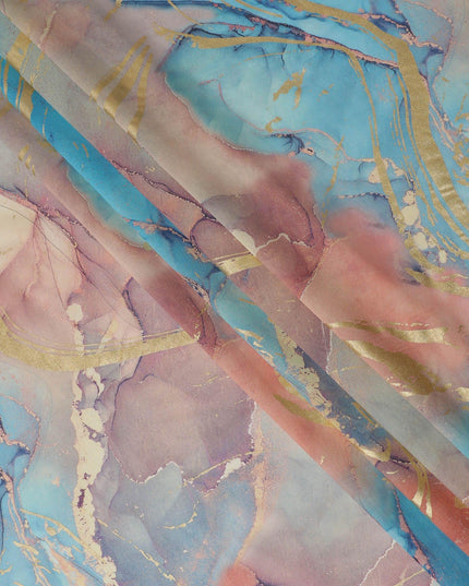 Multicolor Premium Pure Italian cotton voile fabric with golden foil print in abstract design-D15703 - Regal Fabrics