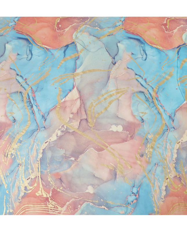 Multicolor Premium Pure Italian cotton voile fabric with golden foil print in abstract design-D15703 Regal Fabrics