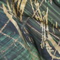 Forest green Premium pure Italian cotton voile fabric with same tone, black, petrol blue print having golden foil in abstract design-D15705
