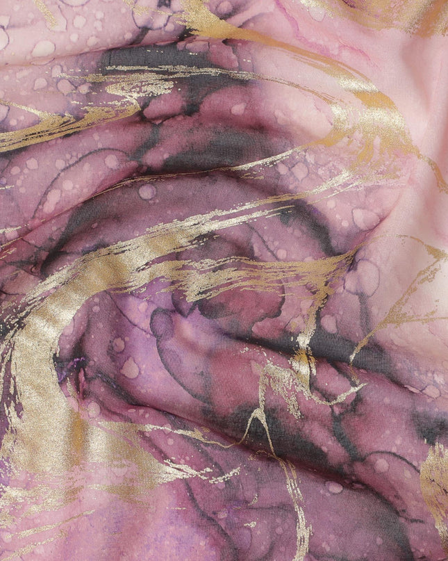 Light pink Premium Pure Italian cotton voile fabric with multicolor print having golden foil in abstract design-D15706