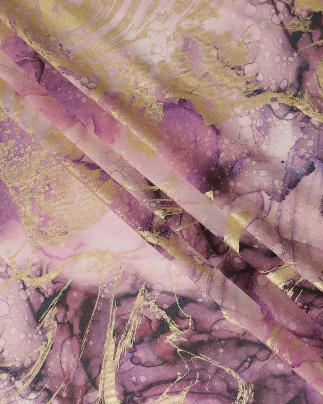 Light pink Premium Pure Italian cotton voile fabric with multicolor print having golden foil in abstract design-D15706