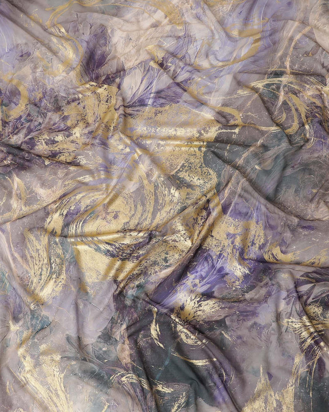 Multicolor Premium Pure Italian cotton voile fabric with golden foil print in abstract design-D15707 Regal Fabrics