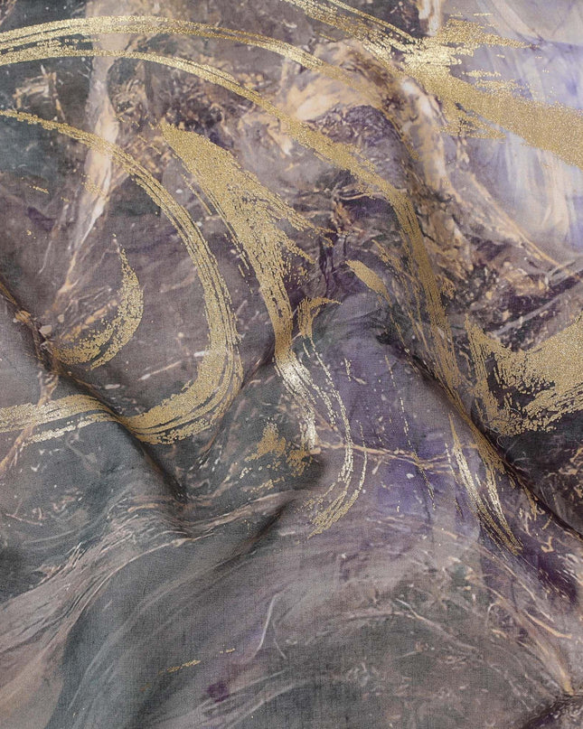 Multicolor Premium Pure Italian cotton voile fabric with golden foil print in abstract design-D15707 Regal Fabrics