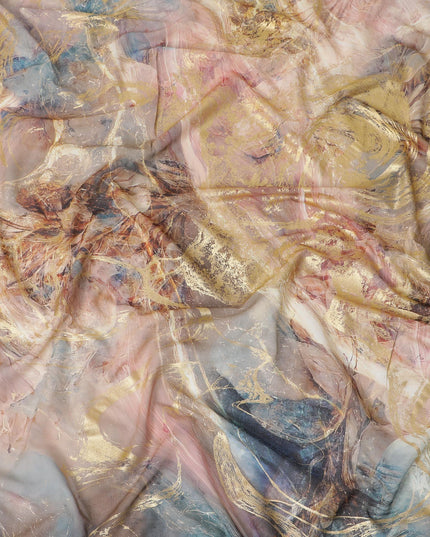 Multicolor Premium Pure Italian cotton voile fabric with golden foil print in abstract design-D15708 - Regal Fabrics