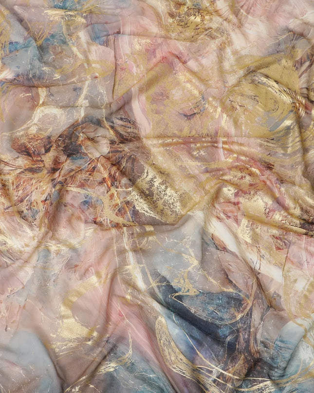 Multicolor Premium Pure Italian cotton voile fabric with golden foil print in abstract design-D15708 Regal Fabrics