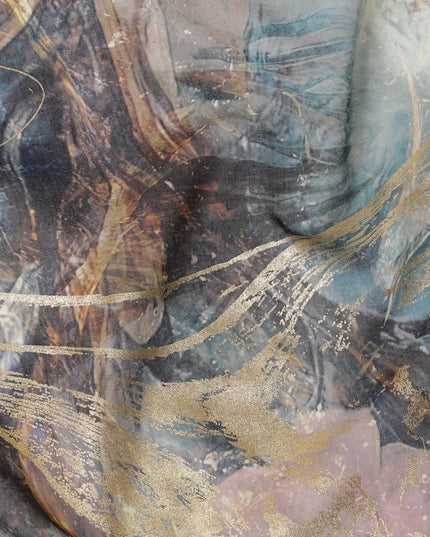 Multicolor Premium Pure Italian cotton voile fabric with golden foil print in abstract design-D15708 - Regal Fabrics