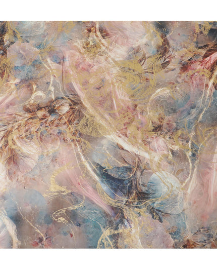 Multicolor Premium Pure Italian cotton voile fabric with golden foil print in abstract design-D15708 - Regal Fabrics