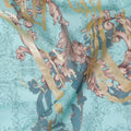 قماش فوال من القطن الإيطالي الخالص باللون الأزرق الفيروزي مع طباعة متعددة الألوان ذات رقائق ذهبية بتصميم تجريدي-D15709