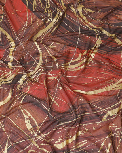 Multicolor Premium Pure Italian cotton voile fabric with golden foil print in abstract design-D15710