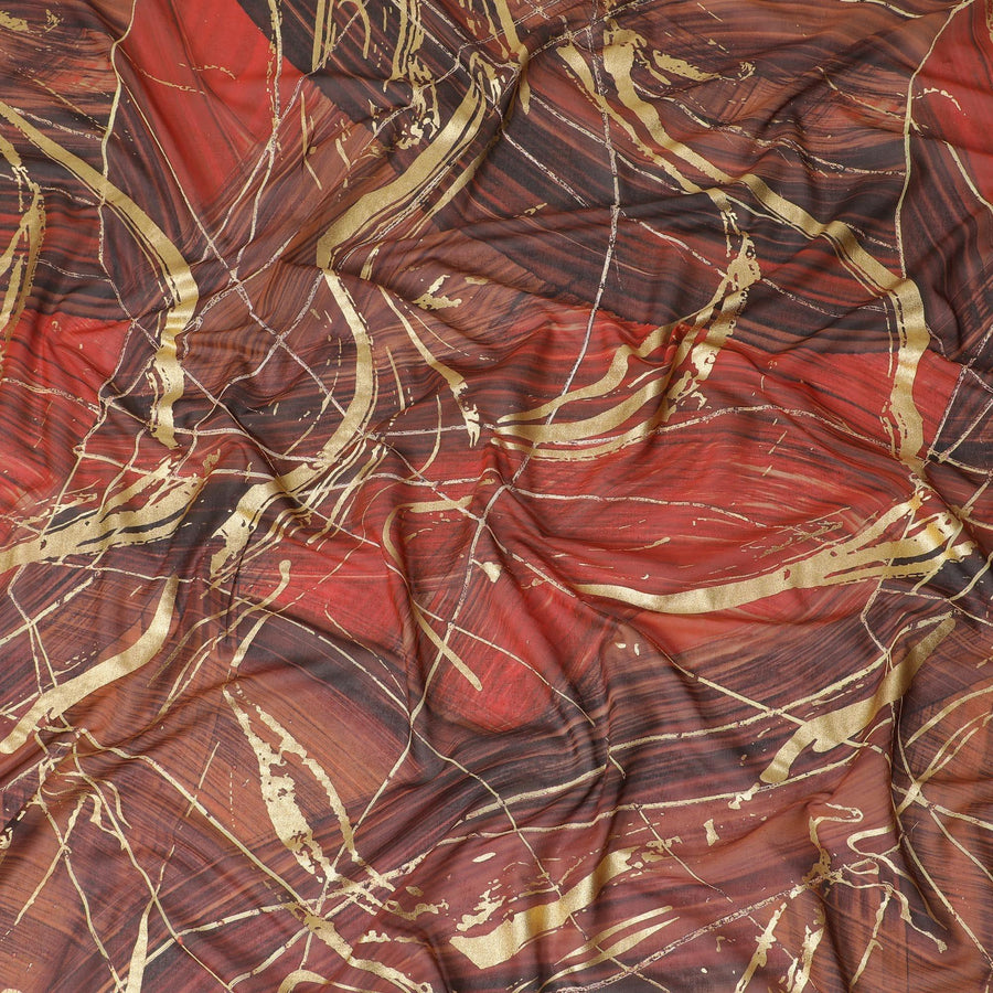 Multicolor Premium Pure Italian cotton voile fabric with golden foil print in abstract design-D15710