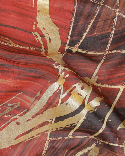 Multicolor Premium Pure Italian cotton voile fabric with golden foil print in abstract design-D15710