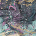 Vista green Premium Pure Italian cotton voile fabric with multicolor print having golden foil in abstract design-D15711 - Regal Fabrics