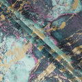 Vista green Premium Pure Italian cotton voile fabric with multicolor print having golden foil in abstract design-D15711 - Regal Fabrics