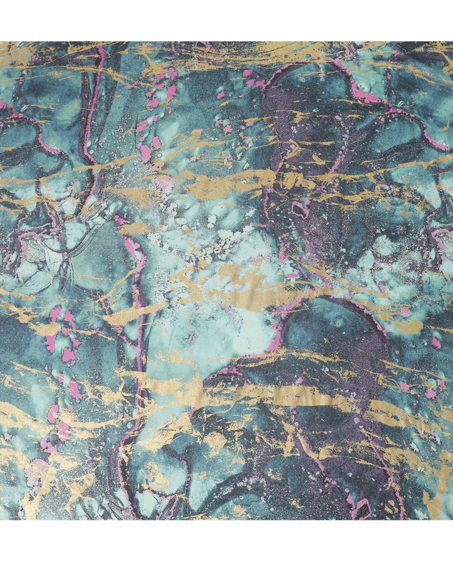 Vista green Premium Pure Italian cotton voile fabric with multicolor print having golden foil in abstract design-D15711 Regal Fabrics