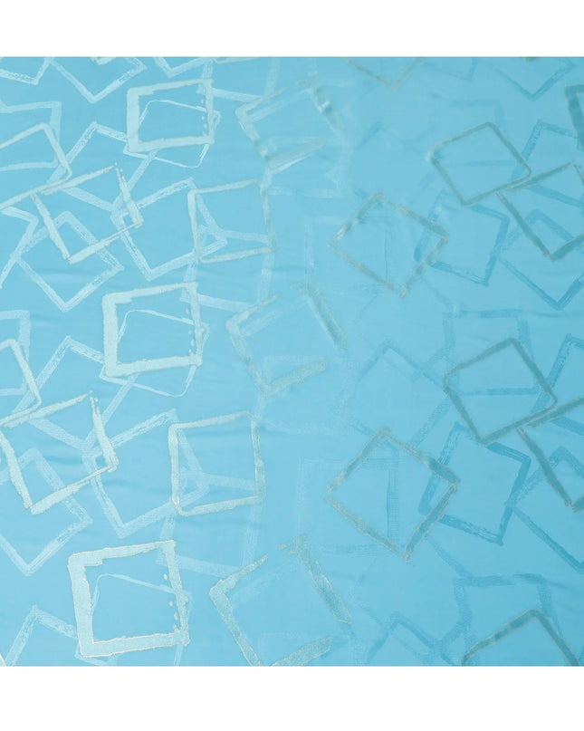 Sky blue premium pure silk crepe fabric with same tone jacquard and gold metallic lurex in abstract design-D15714 Regal Fabrics