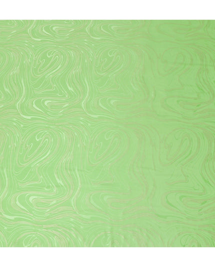 Lime green premium pure silk crepe fabric with same tone jacquard and gold metallic lurex in abstract design-D15717
