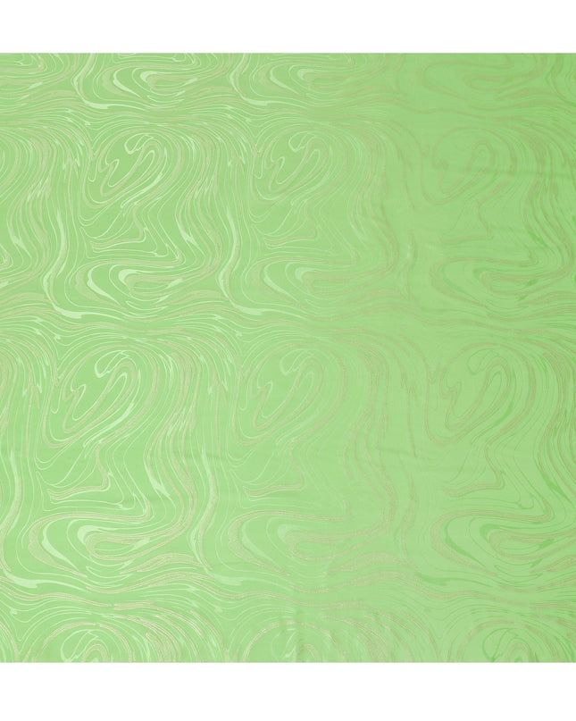 Lime green premium pure silk crepe fabric with same tone jacquard and gold metallic lurex in abstract design-D15717