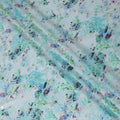 Powder blue Premium pure silk crepe fabric with multicolor print having gold metallic lurex dots in floral design-D15726 - Regal Fabrics