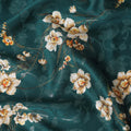 Bottle green Premium pure silk crepe fabric with same tone jacquard having multicolor print in floral design-D15728