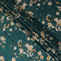 Bottle green Premium pure silk crepe fabric with same tone jacquard having multicolor print in floral design-D15728