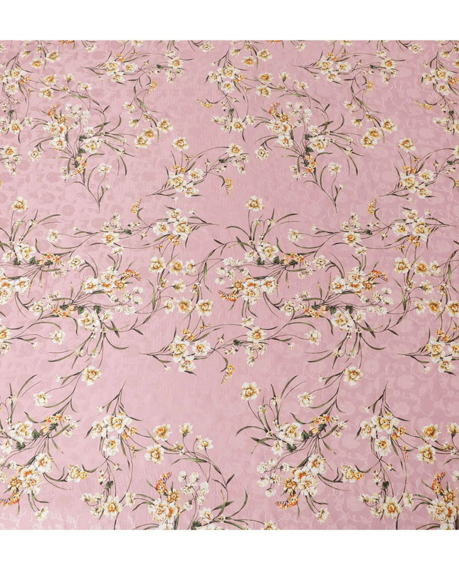Rose pink Premium pure silk crepe fabric with same tone jacquard having multicolor print in floral design-D15729 Regal Fabrics