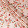 Salmon peach Premium pure silk crepe fabric with same tone jacquard having multicolor print in floral design-D15730 - Regal Fabrics