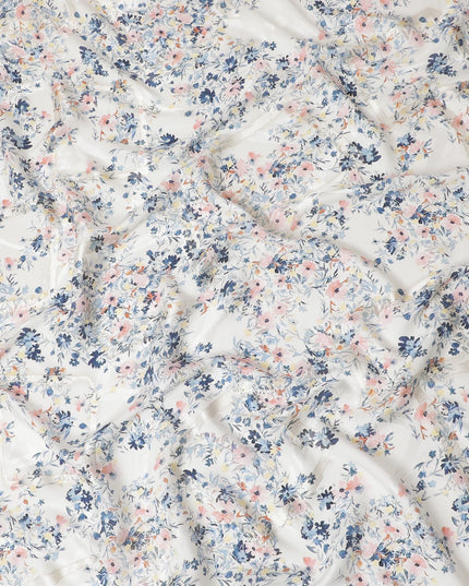 Off white Premium pure silk crepe fabric with multicolor print having gold metallic lurex in floral design-D15732 - Regal Fabrics