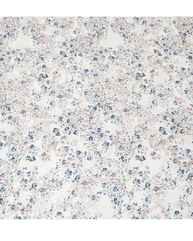 Off white Premium pure silk crepe fabric with multicolor print having gold metallic lurex in floral design-D15732 Regal Fabrics