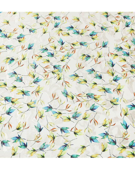 Beige Premium pure silk crepe fabric with multicolor print having gold metallic lurex in floral design-D15735