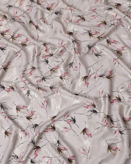 Pale brown Premium pure silk crepe fabric with multicolor print having gold metallic lurex in floral design-D15736 - Regal Fabrics