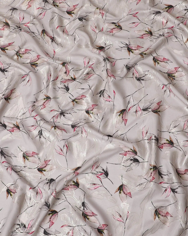 Pale brown Premium pure silk crepe fabric with multicolor print having gold metallic lurex in floral design-D15736 Regal Fabrics