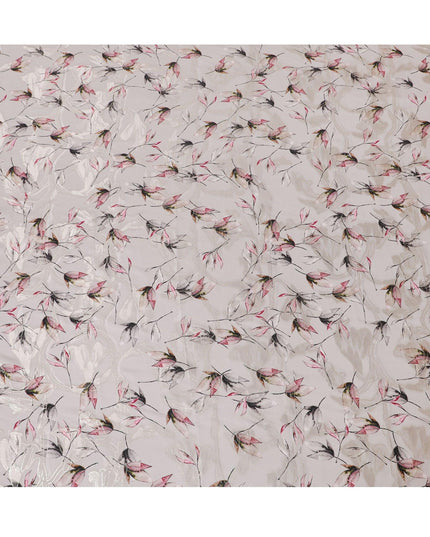 Pale brown Premium pure silk crepe fabric with multicolor print having gold metallic lurex in floral design-D15736 - Regal Fabrics