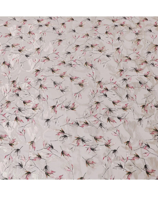 Pale brown Premium pure silk crepe fabric with multicolor print having gold metallic lurex in floral design-D15736 Regal Fabrics