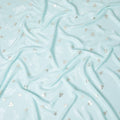 Powder blue Premium pure silk crepe fabric with same tone jacquard having gold metallic lurex in floral design-D15743 - Regal Fabrics
