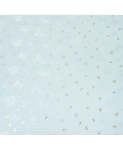 Powder blue Premium pure silk crepe fabric with same tone jacquard having gold metallic lurex in floral design-D15743 - Regal Fabrics