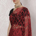 Crimson red, black Premium pure French two tone chantilly lace saree in floral design-D163661 Regal Fabrics
