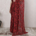 Crimson red, black Premium pure French two tone chantilly lace saree in floral design-D163661 Regal Fabrics