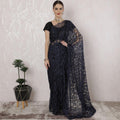 Navy blue, black Premium pure French two tone chantilly lace saree in floral design-D163662 Regal Fabrics