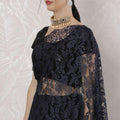 Navy blue, black Premium pure French two tone chantilly lace saree in floral design-D163662 Regal Fabrics