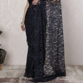 Navy blue, black Premium pure French two tone chantilly lace saree in floral design-D163662 Regal Fabrics