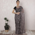 Light pink, black Premium pure French two tone chantilly lace saree in floral design-D163663