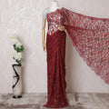 Barn red Premium pure French chantilly lace saree in floral design-D16367