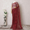 Barn red Premium pure French chantilly lace saree in floral design-D16367